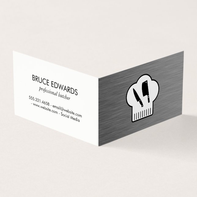 Chefs Hat Butcher Knife Business Card (Outside)