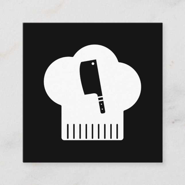 Chefs Hat Butcher Knife Square Business Card (Front)