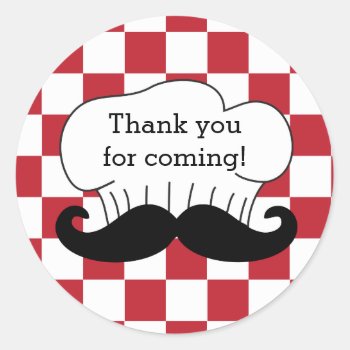 Chef's Hat Mustache Italian Pizza Party Thank You Classic Round Sticker by adams_apple at Zazzle