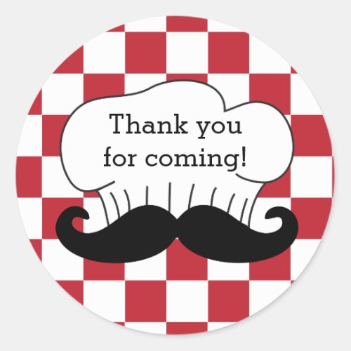 Chefs Hat Mustache Italian Pizza Party Thank You Classic Round Sticker