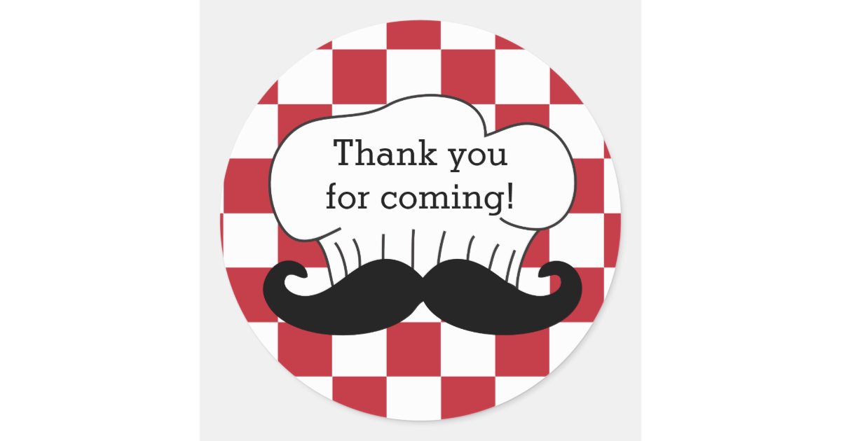 Chef S Hat Mustache Italian Pizza Party Thank You Classic Round Sticker Zazzle Com