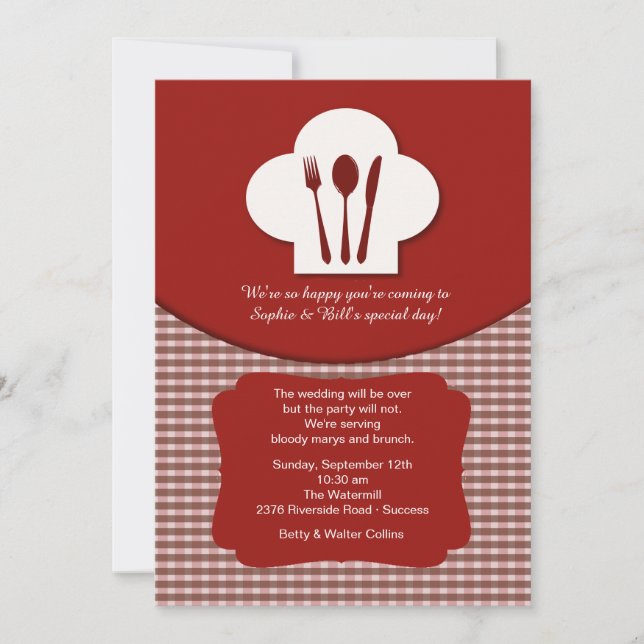 Chef's Hat (Red) Post Wedding Brunch Invitation (Front)