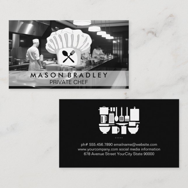 Chefs in the Kitchen | Cooking Utensils Business Card (Front/Back)