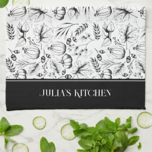 Chef's Kitchen Black Modern Fall Illustration Towel