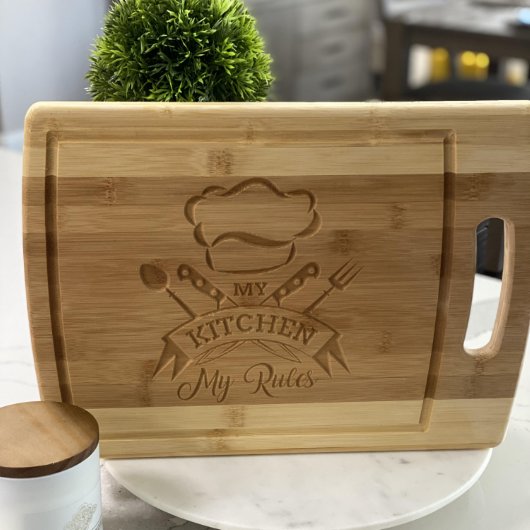 Chef's Kitchen Carved Wooden Cutting Board (Front)