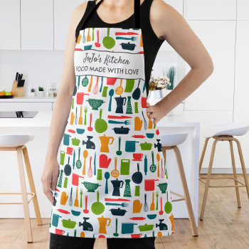 Chef's Kitchen Tools Custom Name Text Colorful Apron by colorfulgalshop at Zazzle