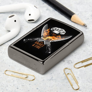 Chefs Knife and Fire Illustration Zippo Lighter