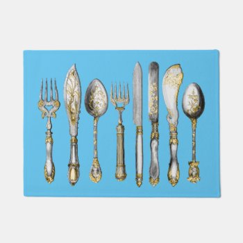 Chefs Knife Fork Spoon Vintage Doormat by mensgifts at Zazzle
