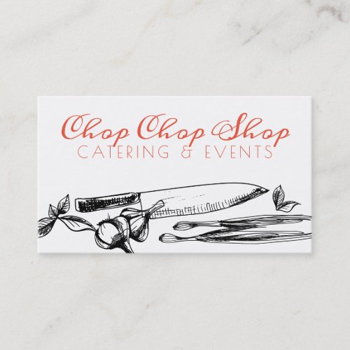 Chefs knife herbs chef catering business card
