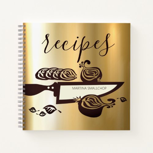 Chefs knife onions gold personal cookbook recipe notebook