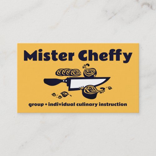 Chefs knife sliced onion chef cooking biz cards