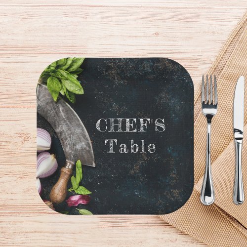 Chefs table rustic cooking food party paper plates
