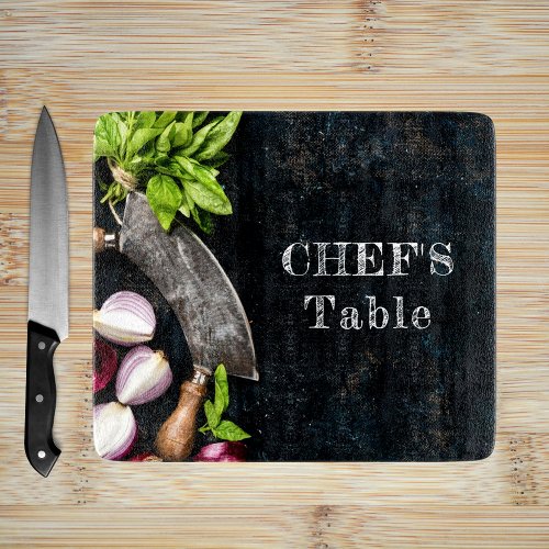 Chefs table rustic cooking food text cutting board