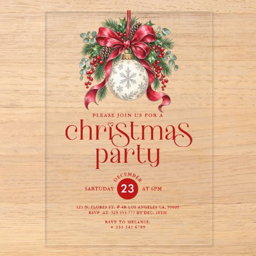 Cheistmas Ball &amp; Holly Decoration Party Acrylic Invitations