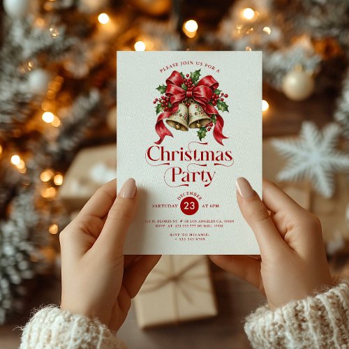 Cheistmas Bells & Holly Decoration Party Invitation