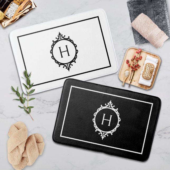Chelsea Black and White Monogrammed Bath Mat (Creator Uploaded)