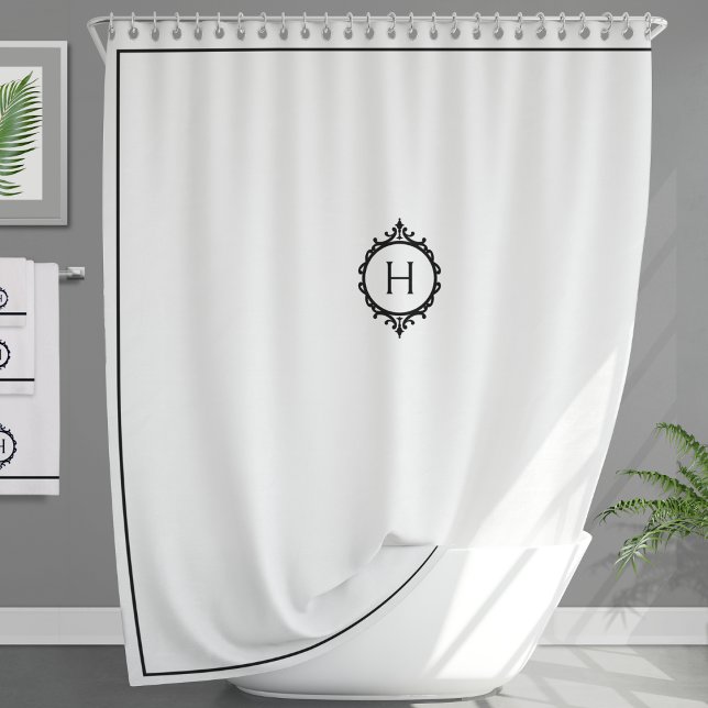 Chelsea Black and White Monogrammed Shower Curtain (Creator Uploaded)