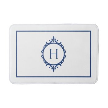 Chelsea Blue And White Monogrammed Bath Mat by Letsrendevoo at Zazzle