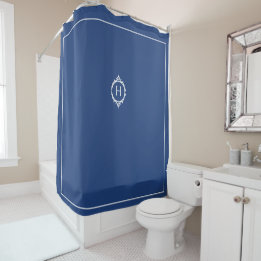 Chelsea Blue and White Monogrammed Shower Curtain