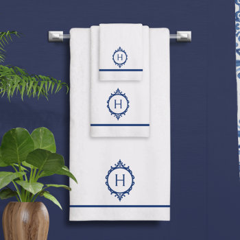 Chelsea Blue And White Monogrammed Towel by Letsrendevoo at Zazzle