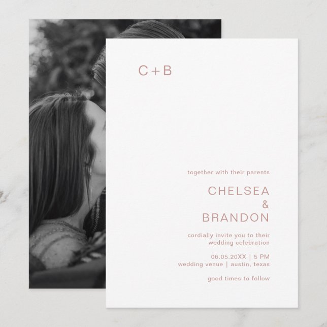 Chelsea Dusty Pink Modern Wedding Invitation (Front/Back)