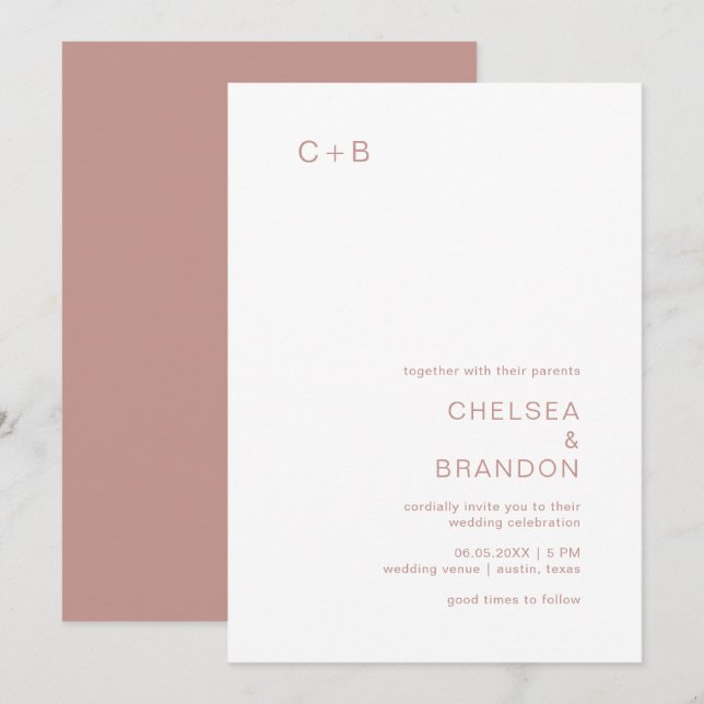 Chelsea Dusty Pink Modern Wedding Invitation (Front/Back)
