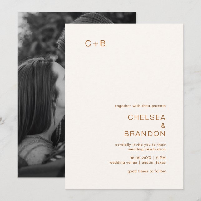 Chelsea Earthy Neutrals Modern Wedding Invitation (Front/Back)