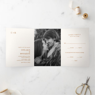 Chelsea Earthy Neutrals Modern Wedding Tri-Fold Invitation