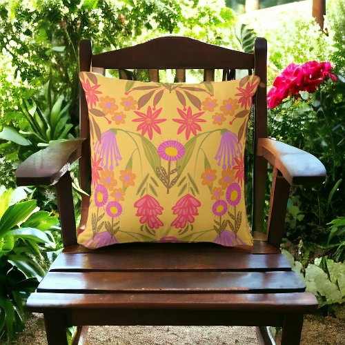Chelsea Floral Garden Yellow and Pink Throw Pillow
