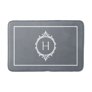 Chelsea Grey and White Monogrammed Bath Mat