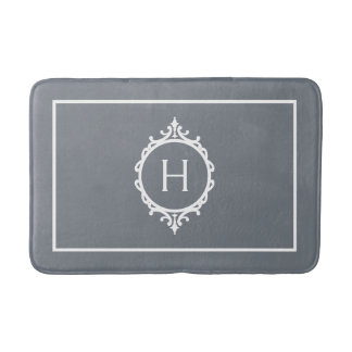 Chelsea Grey and White Monogrammed Bath Mat