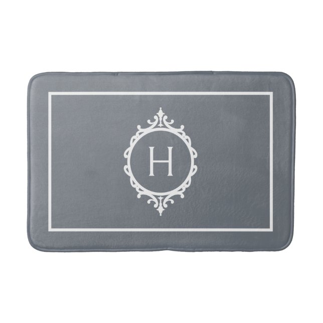 Chelsea Grey and White Monogrammed Bath Mat (Front)