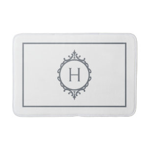 Chelsea Grey and White Monogrammed Bath Mat