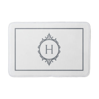 Chelsea Grey and White Monogrammed Bath Mat