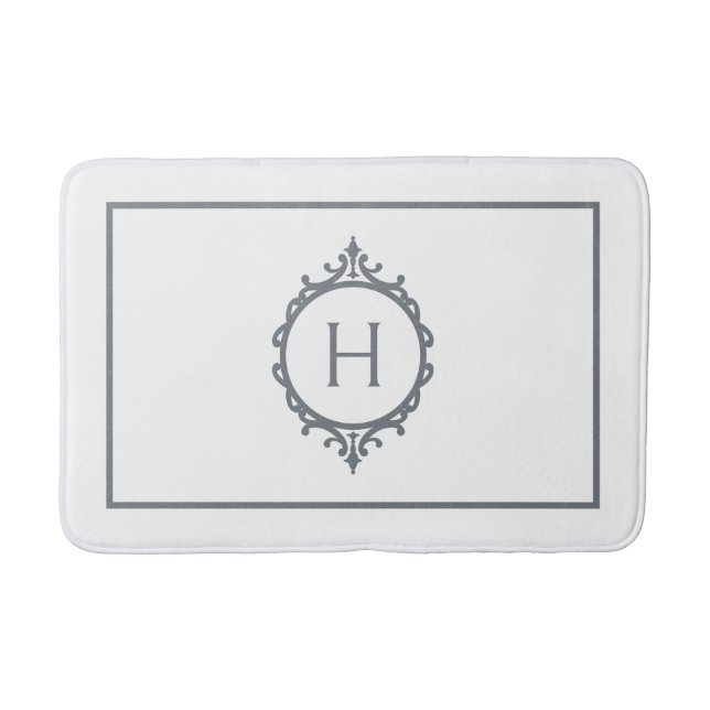 Chelsea Grey and White Monogrammed Bath Mat (Front)