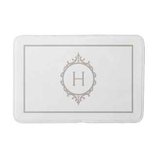 Chelsea Light Taupe and White Monogrammed Bath Mat