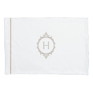 Chelsea Light Taupe and White Monogrammed Pillow Case