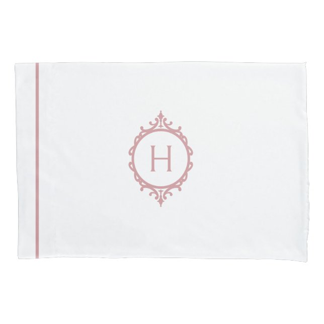 Chelsea Pink Blush and White Monogrammed Pillow Case (Front-Left)
