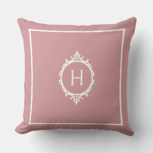 Chelsea Pink Blush and White Monogrammed Throw Pillow