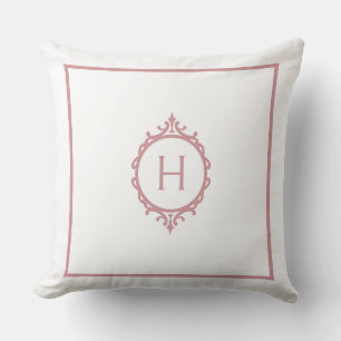 Chelsea Pink Blush and White Monogrammed Throw Pillow