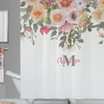 Chelsea Pink Watercolor Floral Shower Curtain by Letsrendevoo at Zazzle