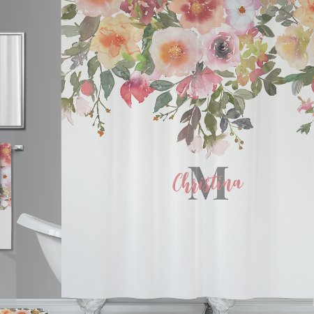 Chelsea Pink Watercolor Floral Shower Curtain