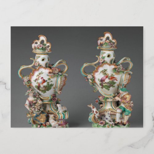 Chelsea Porcelain Twin Vase Foil Holiday Postcard