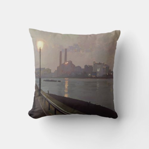 Chelsea Power Station by Night Throw Pillow