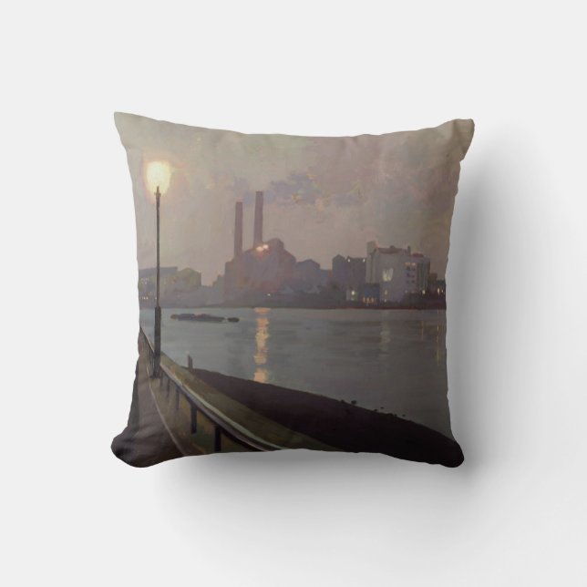 Chelsea Power Station by Night Throw Pillow (Front)