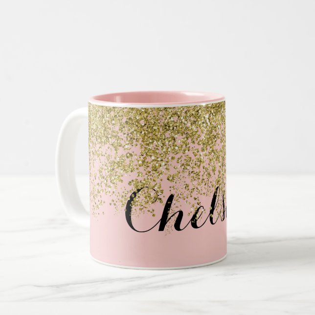 Chelsea Rose Quartz Glam Two-Tone Coffee Mug (Front Left)
