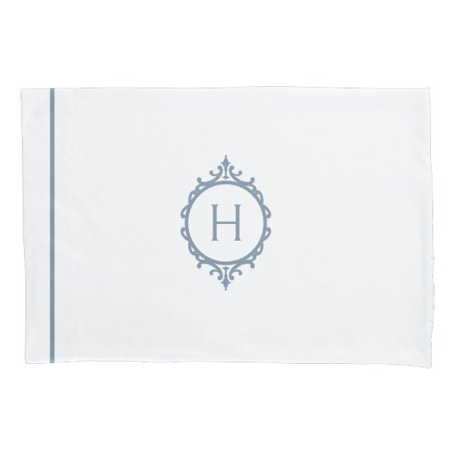 Chelsea Stormy Blue and White Monogrammed Pillow Case (Front-Left)