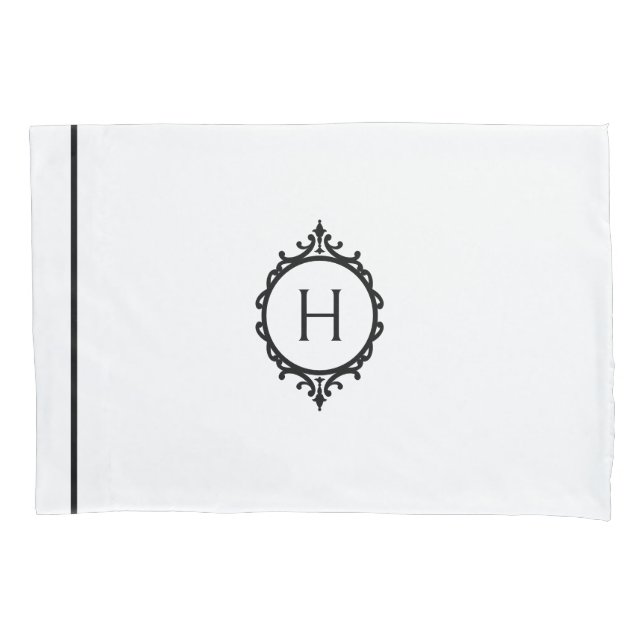 Chelsea Stormy Blue and White Monogrammed Pillow Case (Front-Left)