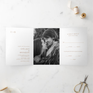 Chelsea Taupe Modern Wedding Tri-Fold Invitation