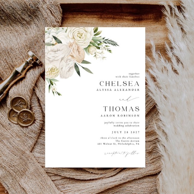 CHELSEA Watercolor White Blooms Wedding Invitation (Creator Uploaded)